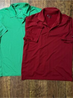 Pebble Beach & Izod Men's Polo Pack - Red and Green Striped Golf Polos
